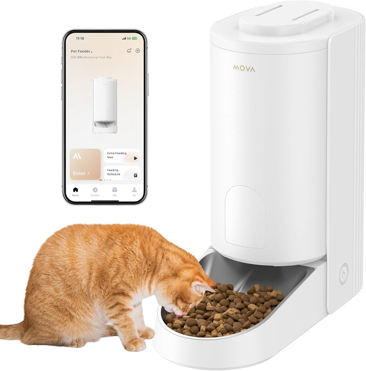 MOVA PF10 Pro Automatic Cat Feeder, 3.4L Cat Food Dispenser with Stainless Steel Weighing Bowl, APP Control Remote Feeding, Detachable for Easy Clean, Dual Power Supply Pet Feeder for Cats Dogs