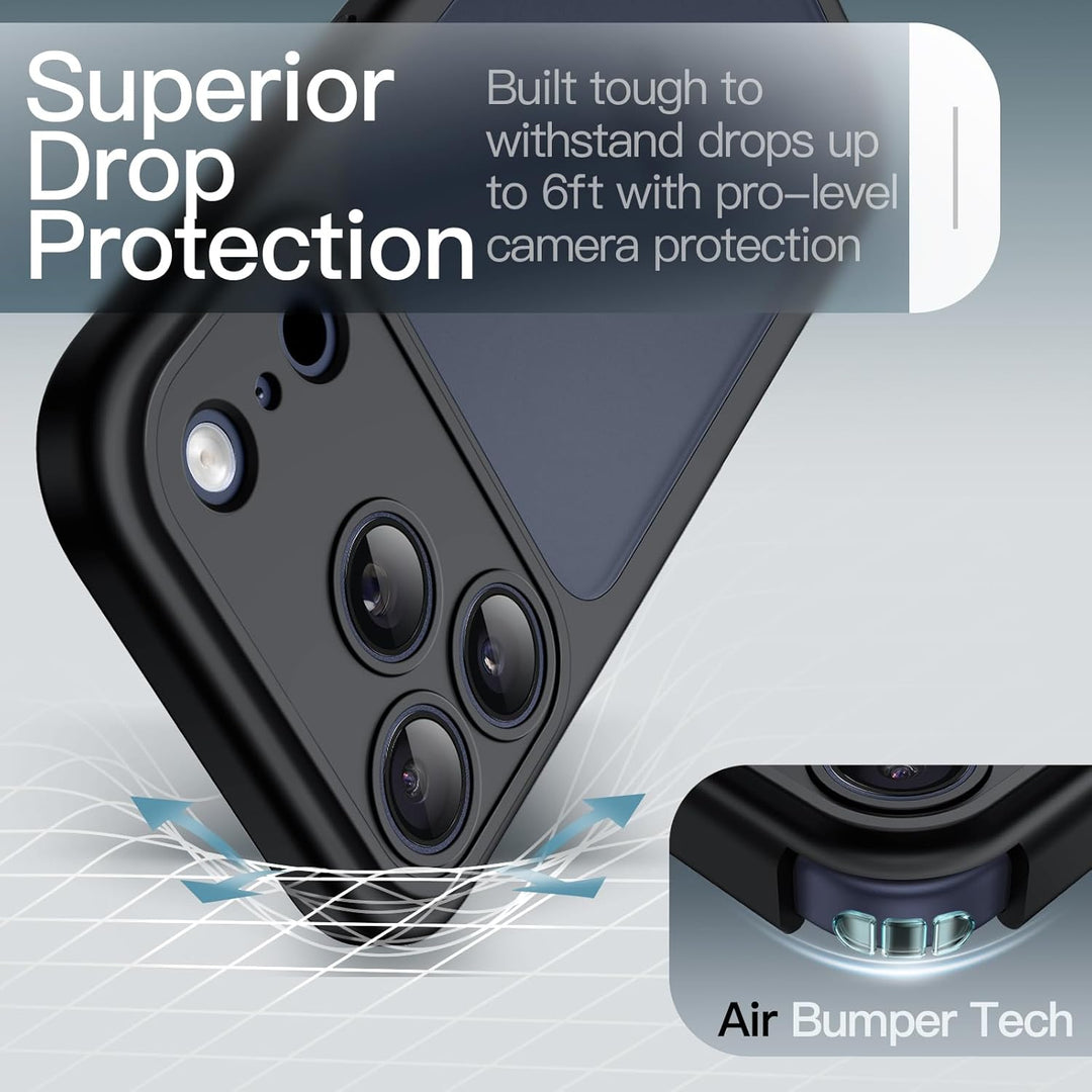 iPhone 17 Pro Case Matte, Shockproof Military Grade Drop Protection, Full Camera Lens Protection, Frosted Translucent Back Minimalist Phone Cover (Black)