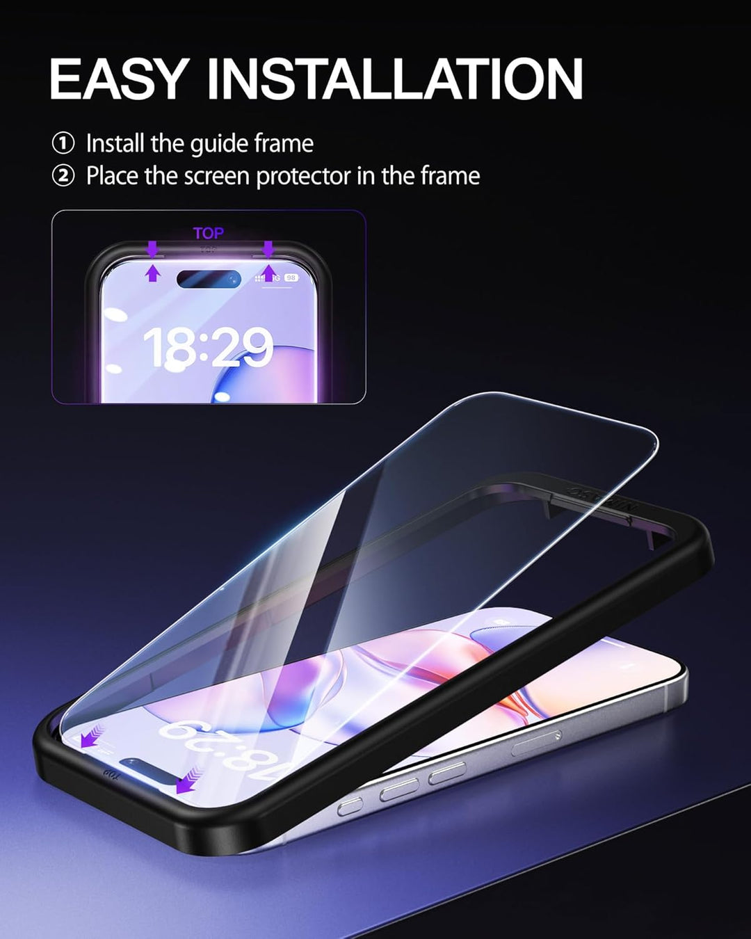 NIMASO for iPhone 17 Pro Screen Protector 6.3-Inch, 2 Pack 9H Hardness HD Clear Tempered Glass Military Grade Shatterproof, Anti-Scratch, with Easy Installation Tool