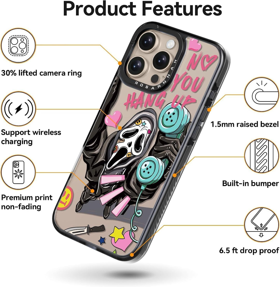 Cute Funny Skeleton Phone Cases for iPhone 16 Pro Max - Durable Shockproof 6.6 ft Drop Impact Case (Black Halloween Horror Design)