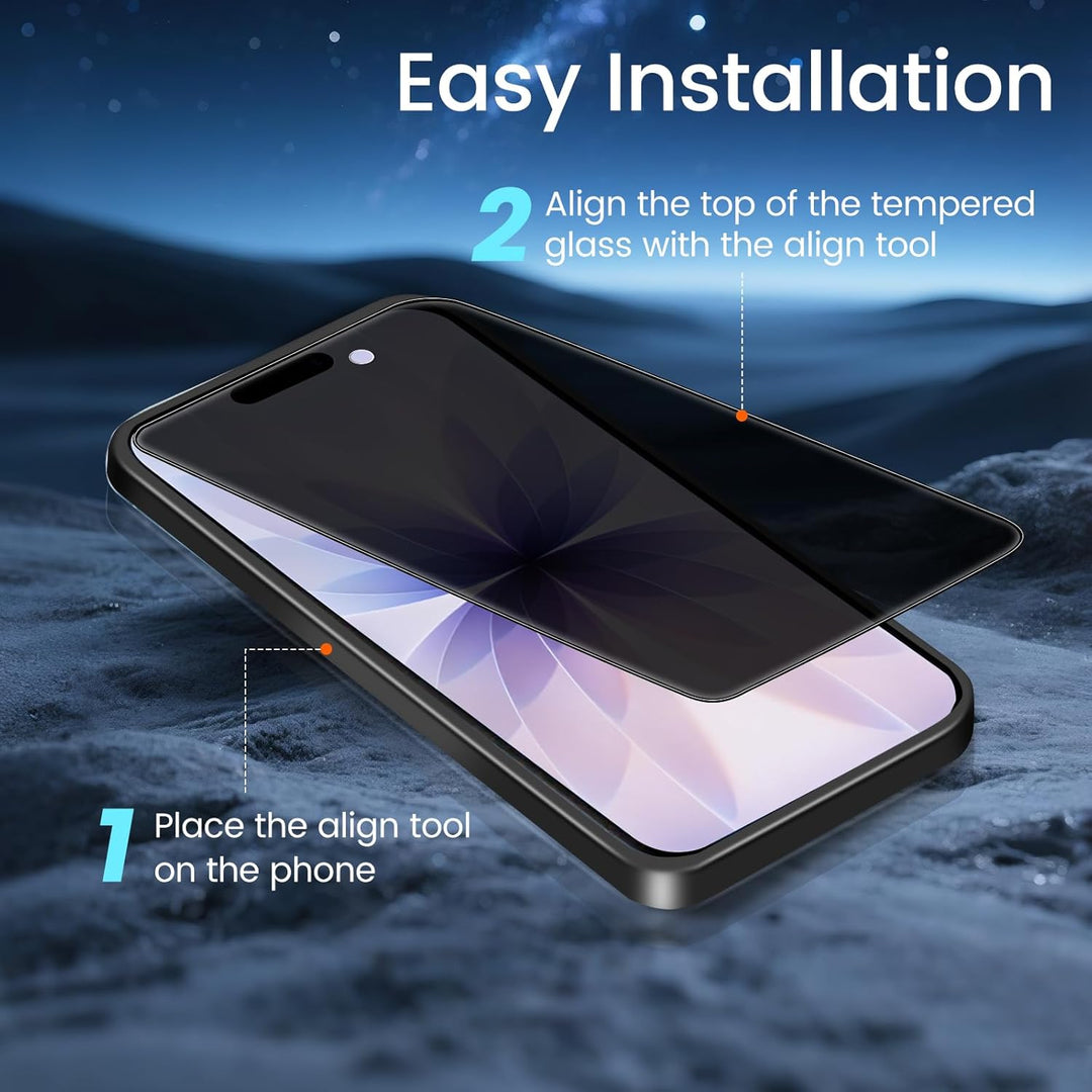 TQLGY Privacy Screen Protector for iPhone 17 6.3-Inch, Anti-Spy Private Tempered Glass with Easy Installation Tool, Anti-Scratch, Case Friendly, 2-Pack