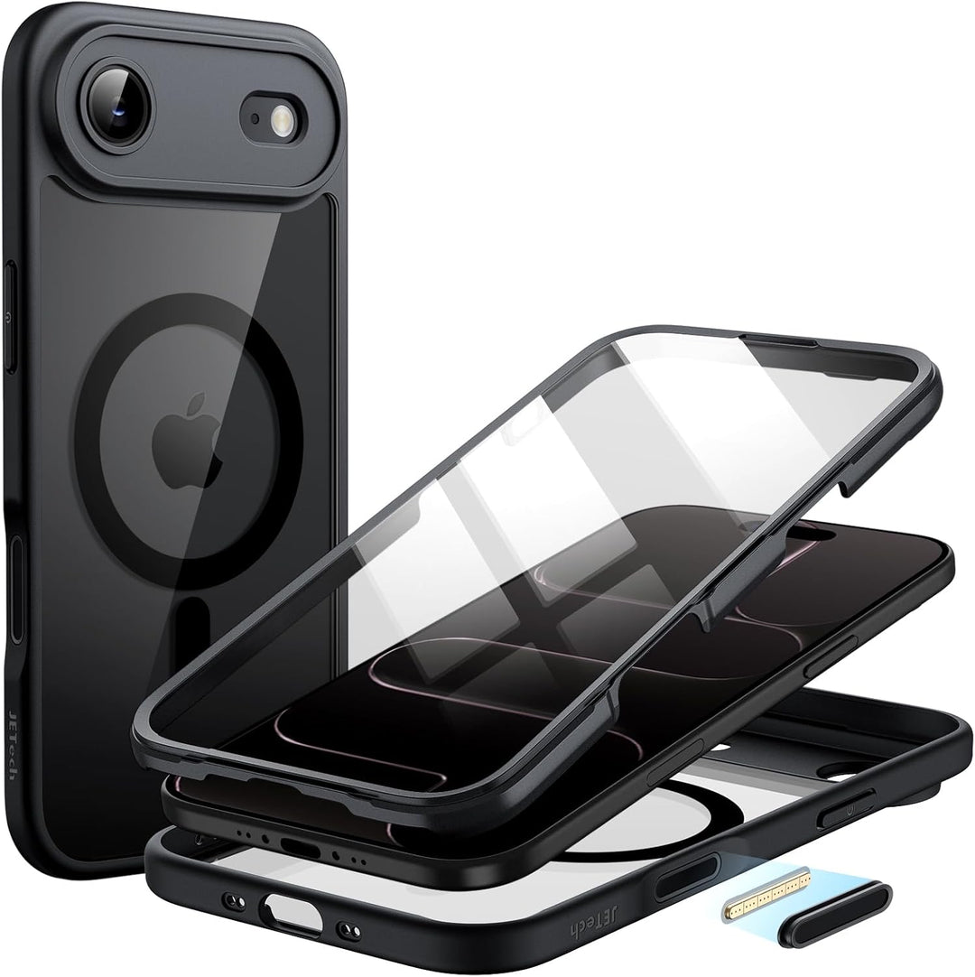 JETech Case for iPhone 17 Air with Built-in Tempered Glass Screen Protector and Camera Control Button, Compatible with MagSafe, 360 Degree Full Body Cover, 6.5-Inch Display (Black)