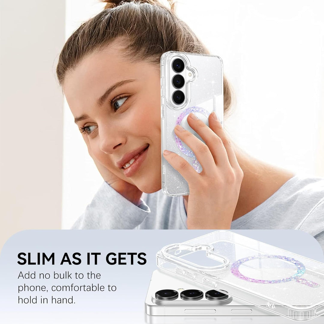 Samsung S26 Case Glitter, Magnetic Case Compatible with MagSafe - Clear