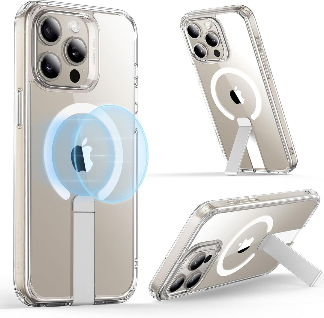 ESR for iPhone 15 Pro Max Case with Kickstand, Military-Grade Shockproof Protection, Magnetic Fully Adjustable Flickstand Phone Case, Compatible with MagSafe Accessories, Boost Series, Clear