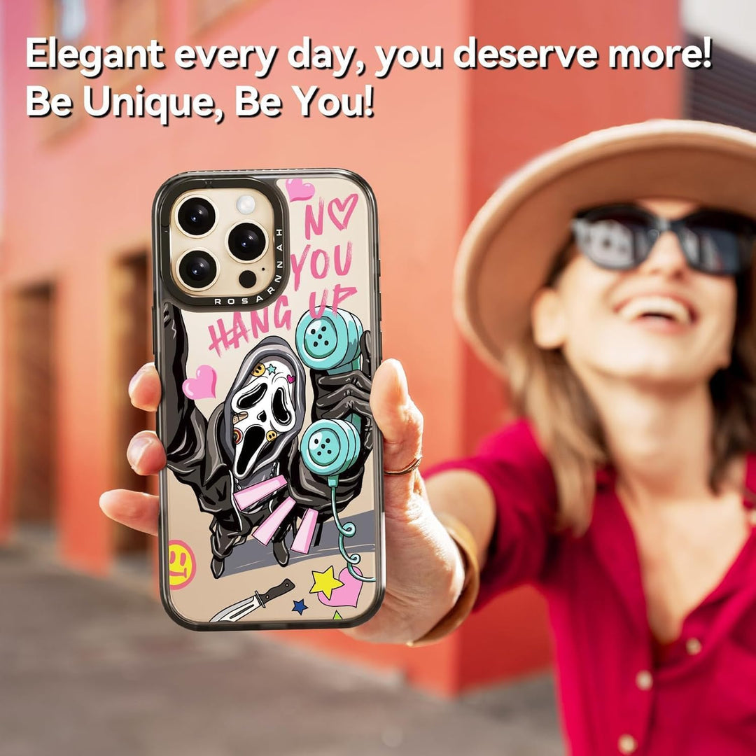 Cute Funny Skeleton Phone Cases for iPhone 16 Pro Max - Durable Shockproof 6.6 ft Drop Impact Case (Black Halloween Horror Design)