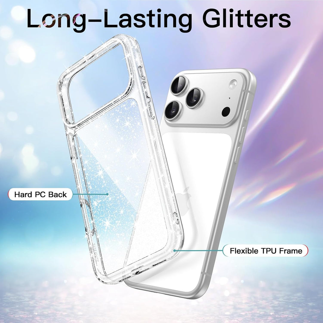 JETech Glitter Case for iPhone 17 Pro 6.3-Inch, Bling Sparkle Shockproof Phone Bumper Cover, Cute Sparkly for Women and Girls (Clear)