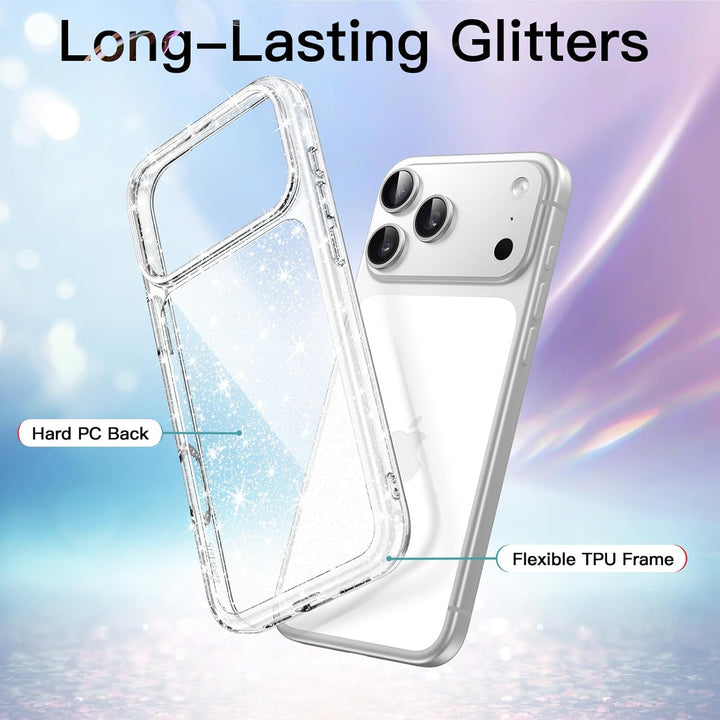 JETech Glitter Case for iPhone 17 Pro 6.3-Inch, Bling Sparkle Shockproof Phone Bumper Cover, Cute Sparkly for Women and Girls (Clear)