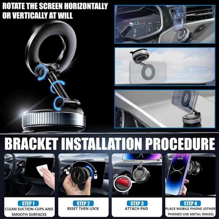 A carousel graphic for MobileTechnica’s Tesla Model Y Juniper 2025-2026 Matte Tempered Glass Screen Protector (2-pack) features step-by-step visuals showing installation, anti-glare benefits, and screen coverage on your vehicle’s center display.