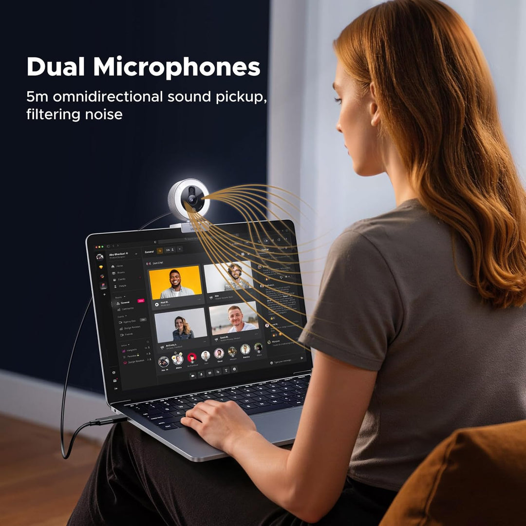 UGREEN 2K@30fps USB Webcam for PC, Adjustable Ring Light, Dual Mic for Clear Stereo Audio, Noise Cancelling, USB Web Cam Camera for Skype, Zoom Meeting, Live Streaming, Video Calling, Conferences