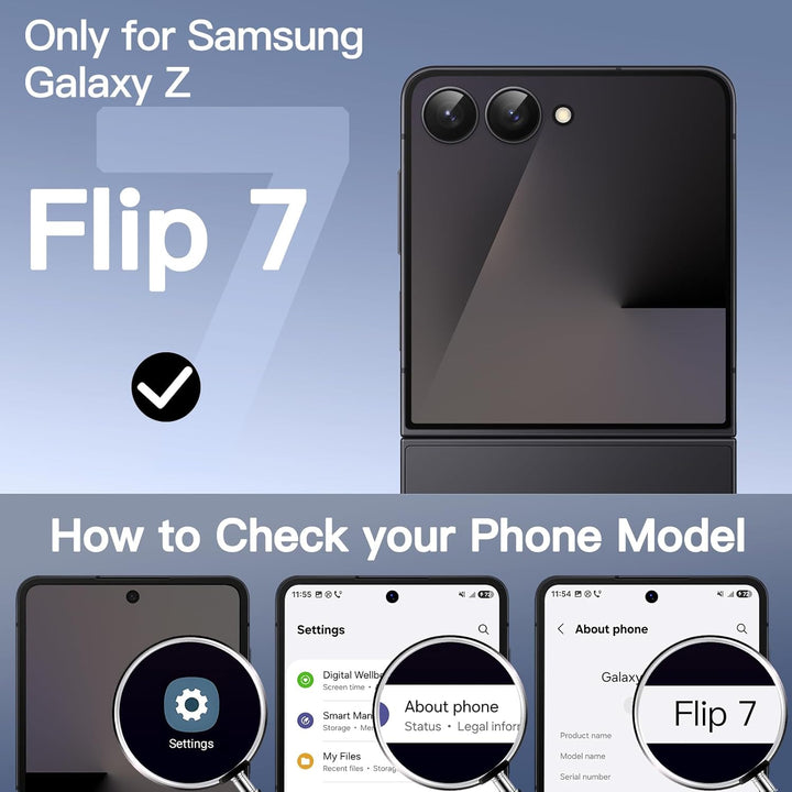 JETech Case for Samsung Galaxy Z Flip 7 2025 with Built-in Front Tempered Glass Screen Protector, Hard PC Slim Shockproof Anti-Scratch Protective Phone Cover (Black)