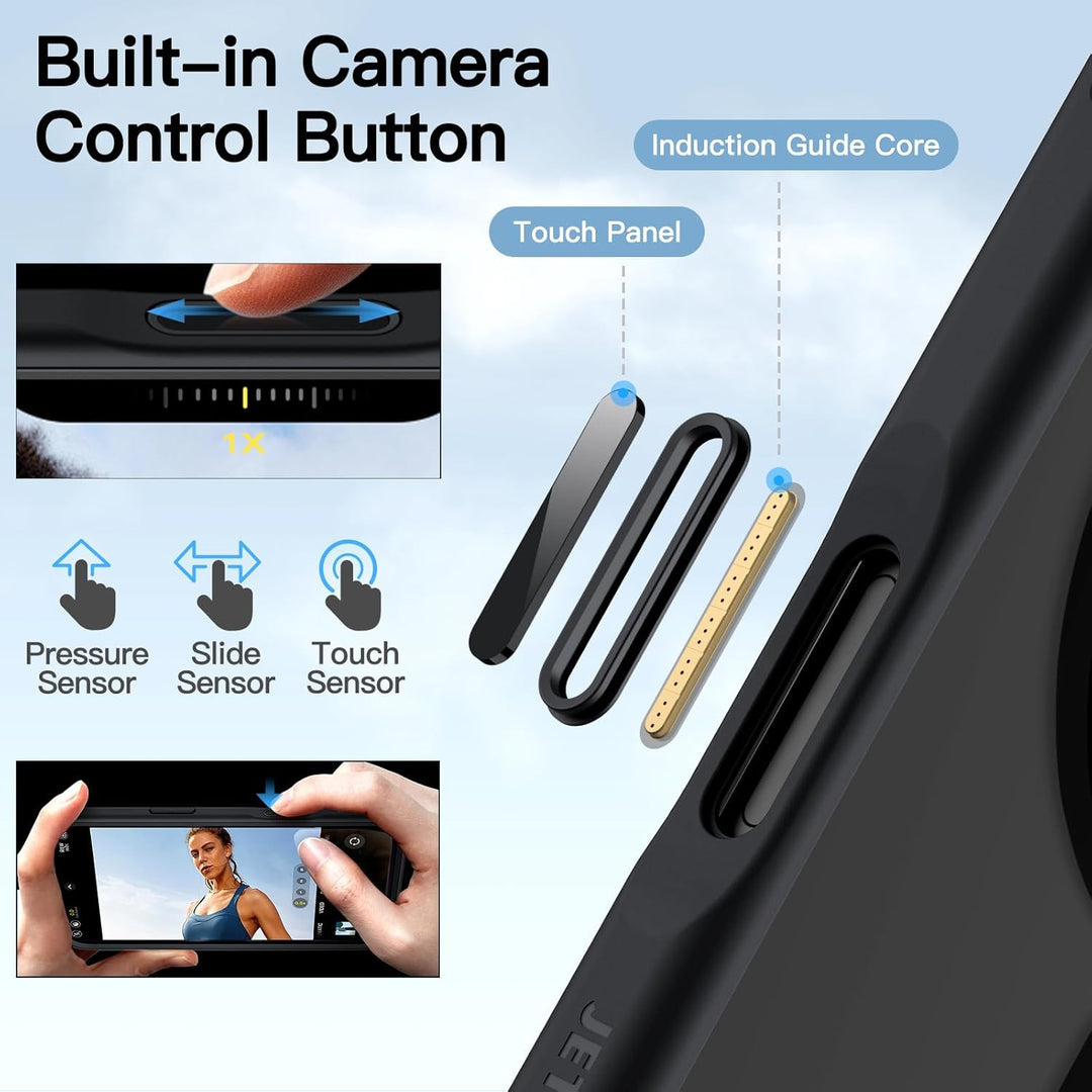 iPhone 17 Case with Built-in Tempered Glass Screen Protector and Camera Control Button, Compatible with MagSafe, 360 Degree Full Body Cover (Black)