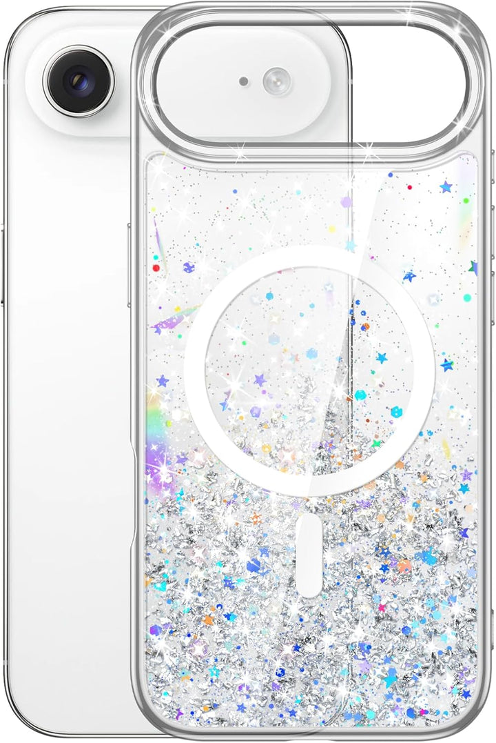 JETech Glitter Case for iPhone Air Compatible with MagSafe, Clear Cute Bling Sparkle for Women and Girls, Shiny Shockproof Magnetic Sparkly Phone Cover, 6.5-Inch Display (Clear)