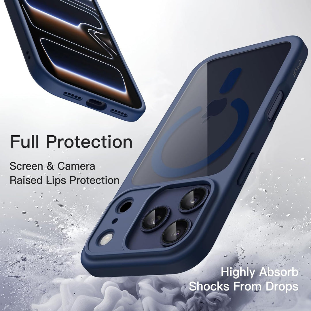 JETech Magnetic Case for iPhone 17 Pro 6.3-Inch Compatible with MagSafe, Shockproof Phone Bumper Cover, Solid Color Matte TPU Frame, Anti-Scratch Clear Back (Dark Blue)