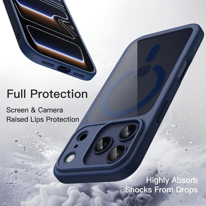 JETech Magnetic Case for iPhone 17 Pro 6.3-Inch Compatible with MagSafe, Shockproof Phone Bumper Cover, Solid Color Matte TPU Frame, Anti-Scratch Clear Back (Dark Blue)