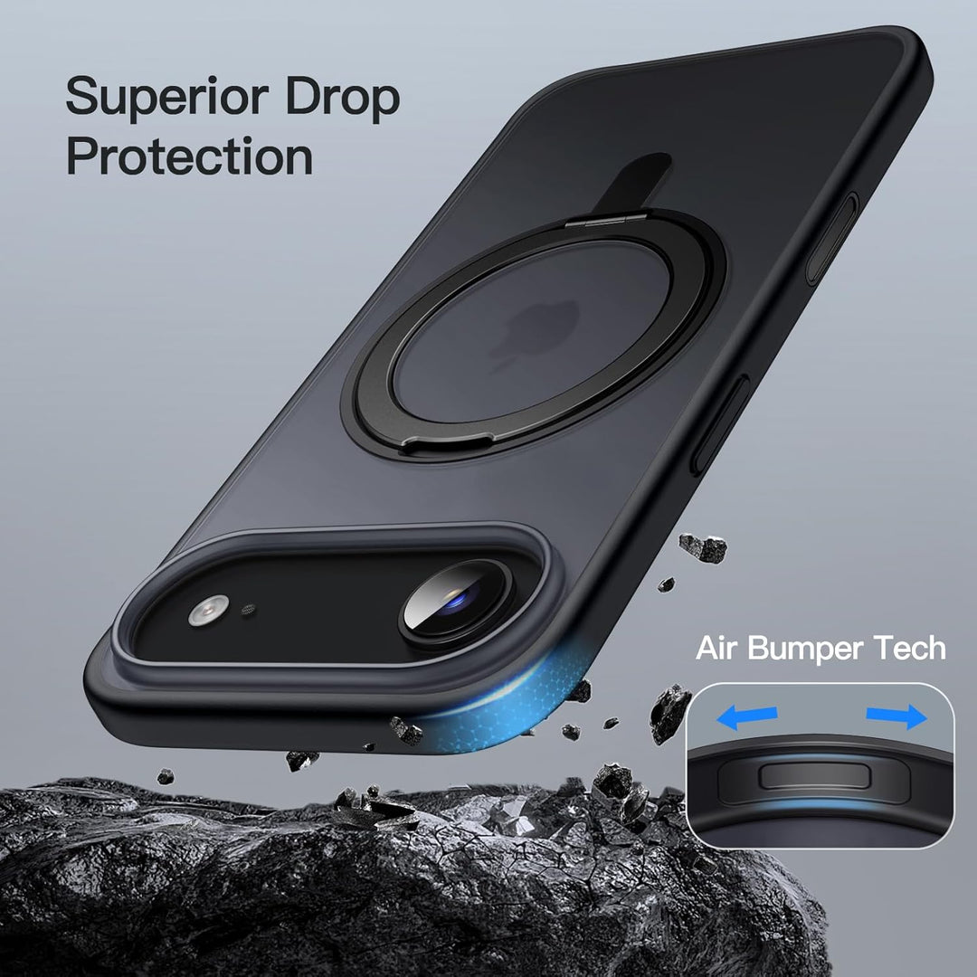 JETech 360 Degree Rotatable Ring Case for iPhone 17 Air with Camera Control Button, Compatible with MagSafe, Slim Shockproof Phone Cover with Stand & Ring Holder, 6.5-Inch Display (Black)