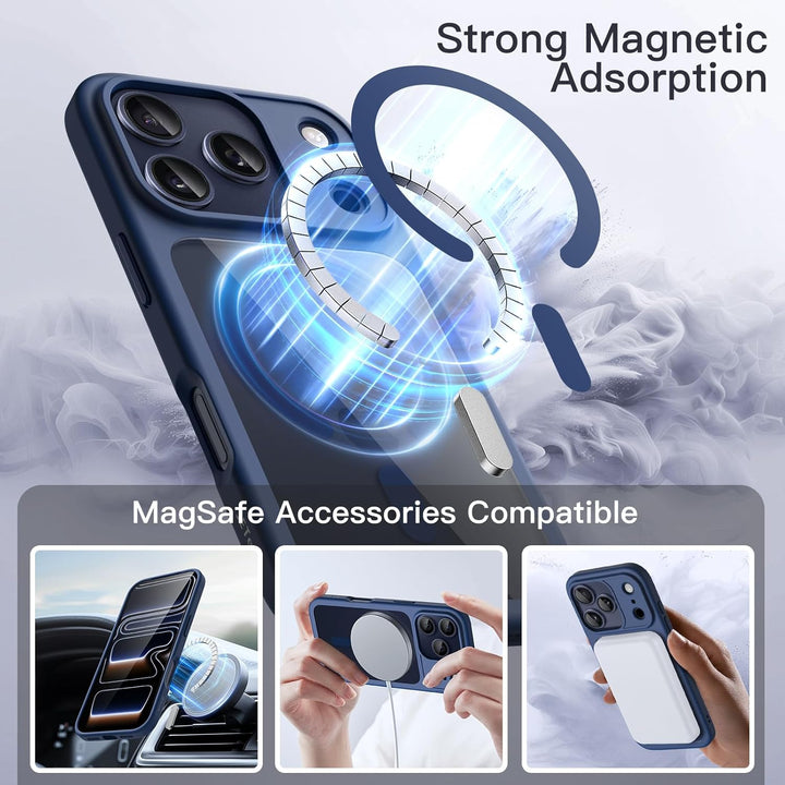 JETech Magnetic Case for iPhone 17 Pro 6.3-Inch Compatible with MagSafe, Shockproof Phone Bumper Cover, Solid Color Matte TPU Frame, Anti-Scratch Clear Back (Dark Blue)