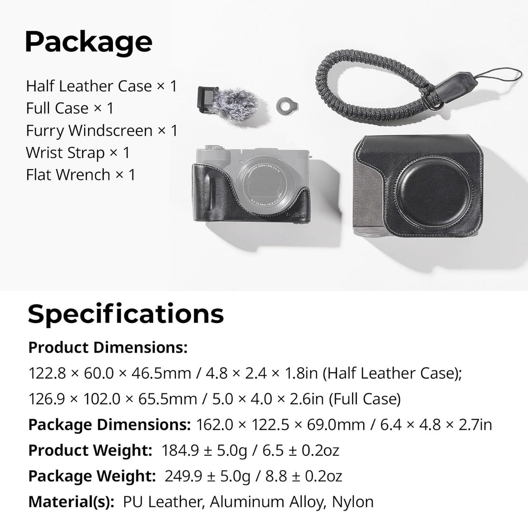 SmallRig Leather Case Kit for Canon PowerShot V1, Including Half Leather Case, Flip Case Cover, Wrist Strap & Furry Windscreen, Portable and Protecting (Black) -5386