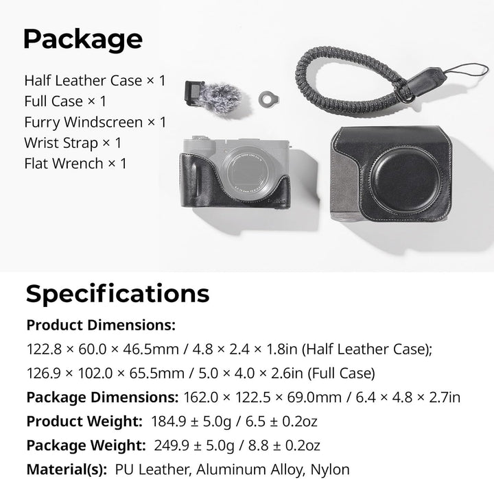 SmallRig Leather Case Kit for Canon PowerShot V1, Including Half Leather Case, Flip Case Cover, Wrist Strap & Furry Windscreen, Portable and Protecting (Black) -5386