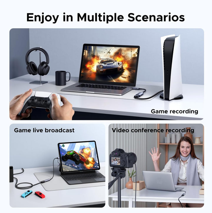 UGREEN 2K@30Hz Video Capture Card HDMI to USB 3.0 and USB C, Full HD 4K 30Hz Input with Low Latency for Capture Video and Audio Recording Compatible with Switch/Xbox/PS5/ TV Stick/PC/Camera