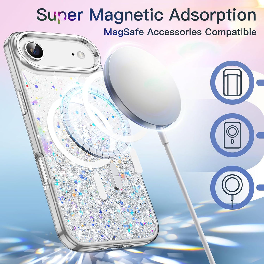 JETech Glitter Case for iPhone Air Compatible with MagSafe, Clear Cute Bling Sparkle for Women and Girls, Shiny Shockproof Magnetic Sparkly Phone Cover, 6.5-Inch Display (Clear)