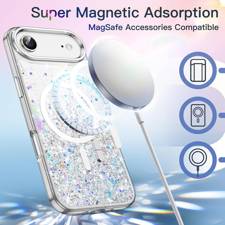 JETech Glitter Case for iPhone Air Compatible with MagSafe, Clear Cute Bling Sparkle for Women and Girls, Shiny Shockproof Magnetic Sparkly Phone Cover, 6.5-Inch Display (Clear)