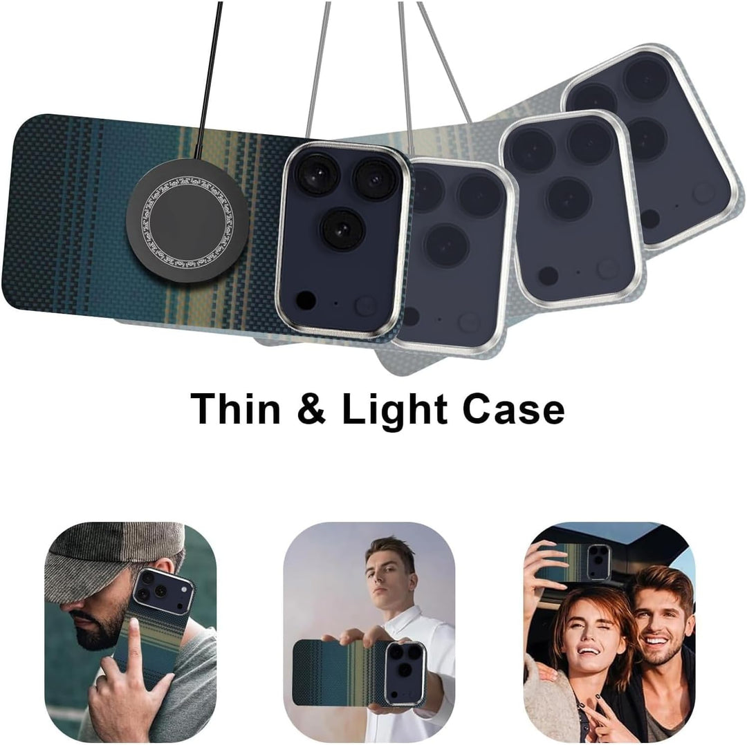 Case for iPhone 17 Pro Max: Business Men Slim Magnetic Anti Fall Cover (Compatible with MagSafe) - 1500D Aramid Fiber Textures Design Thin & Light Cover with a Caseless Feel (Moonrise Blue)