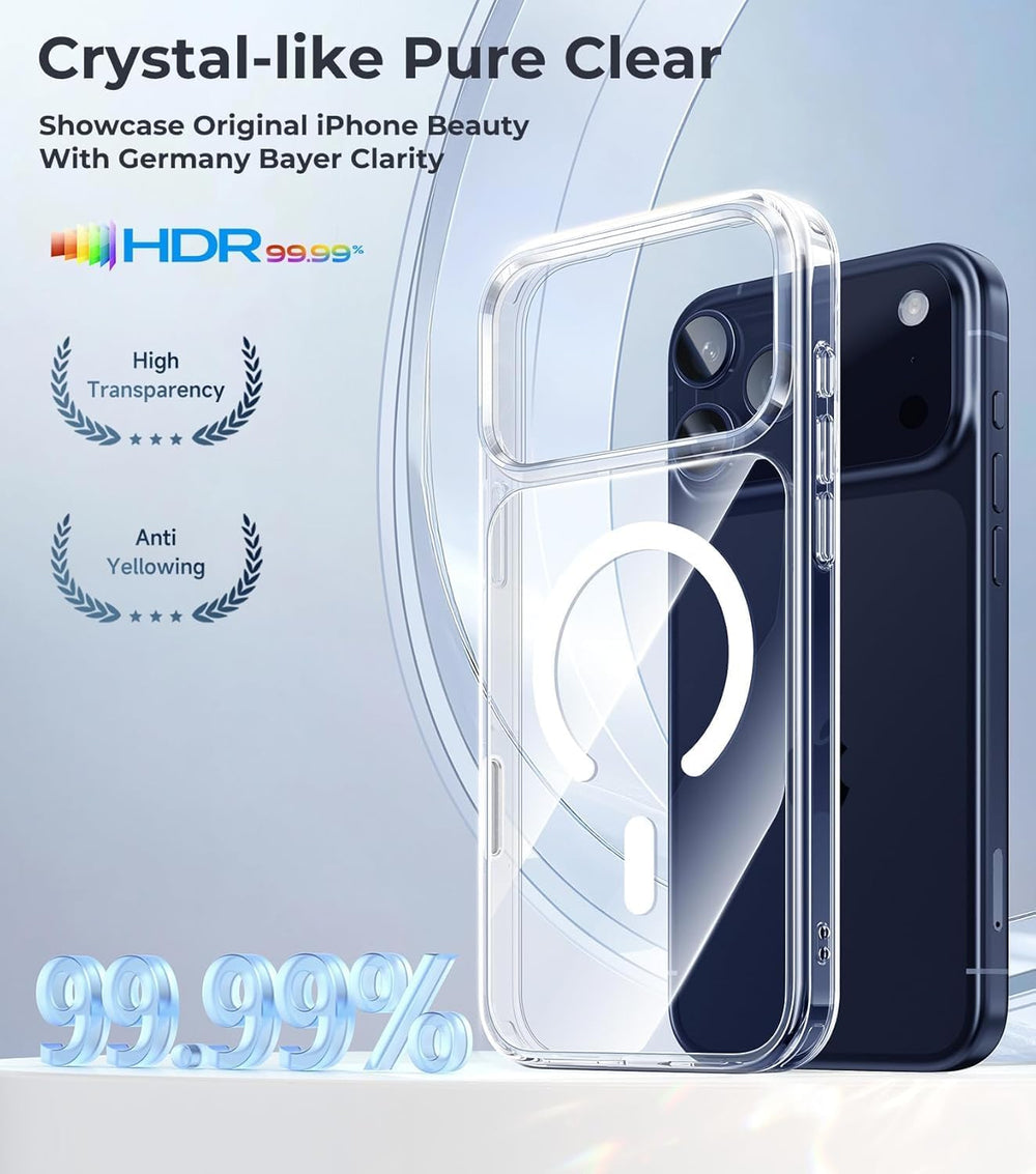 Case for iPhone 17 Pro Max: Magnetic Case for iPhone 17 Pro Max Compatible with MagSafe - Anti Yellowing Anti Scratch Shockproof Phone Bumper Cover - 6.9 Inch (Clear)