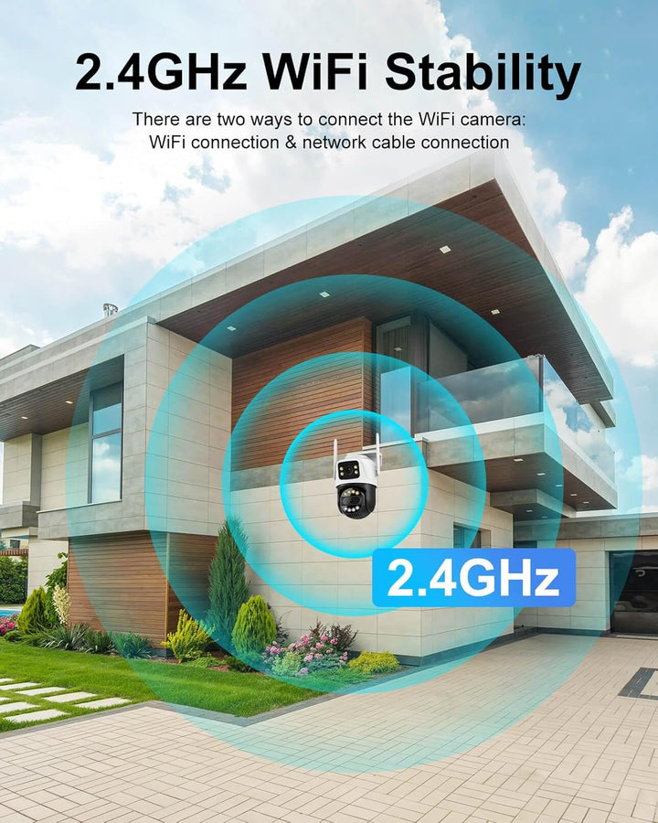 6MP WiFi Dual Lens Outdoor Security Camera Outdoor, Home Surveillance Camera, 2.4GHz Wireless, PTZ, 355°Pan, 90°Tilt, Human Detection & Auto Tracking, 2-Way Audio, IP66, Night Vision, 24/7 Recording