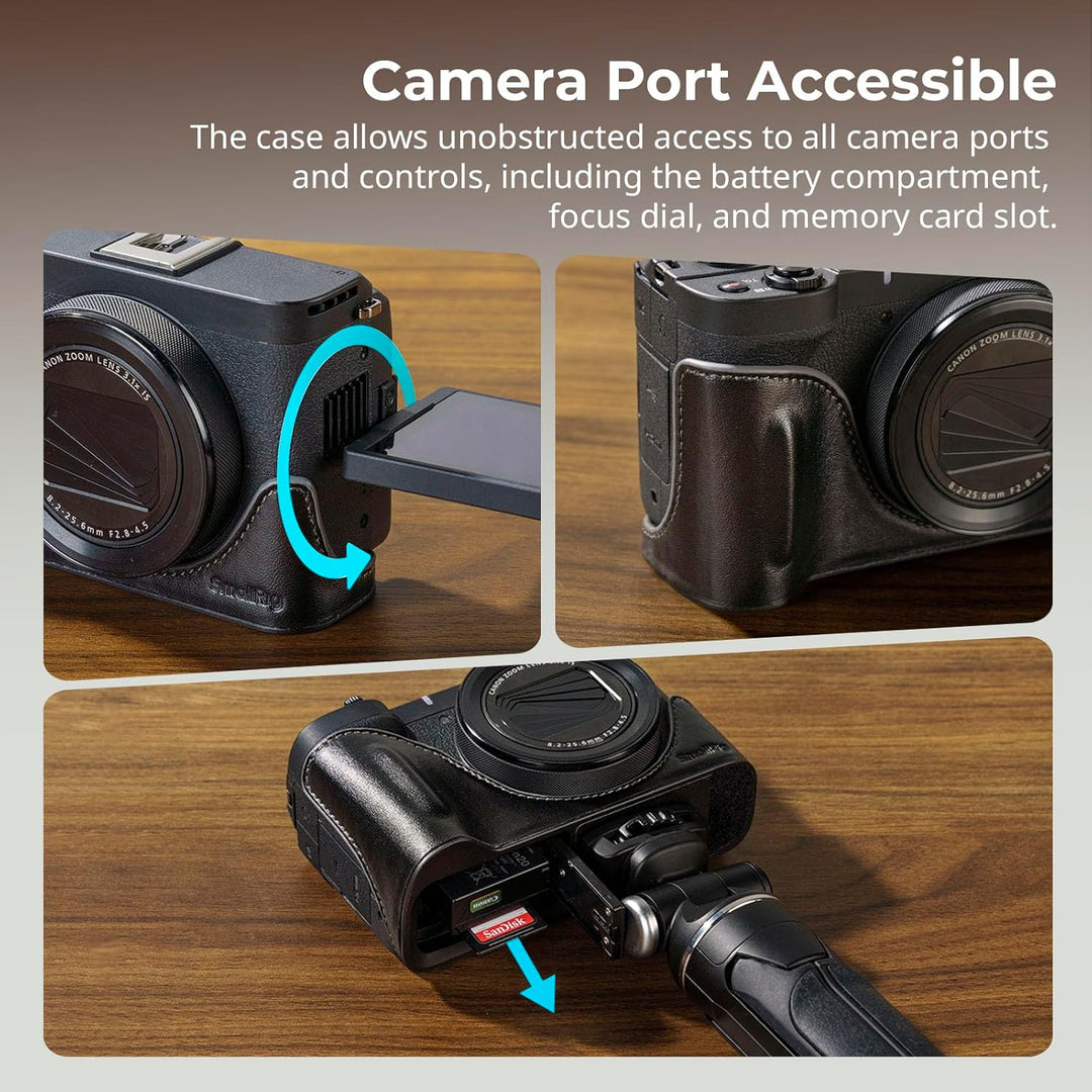 SmallRig Leather Case Kit for Canon PowerShot V1, Including Half Leather Case, Flip Case Cover, Wrist Strap & Furry Windscreen, Portable and Protecting (Black) -5386