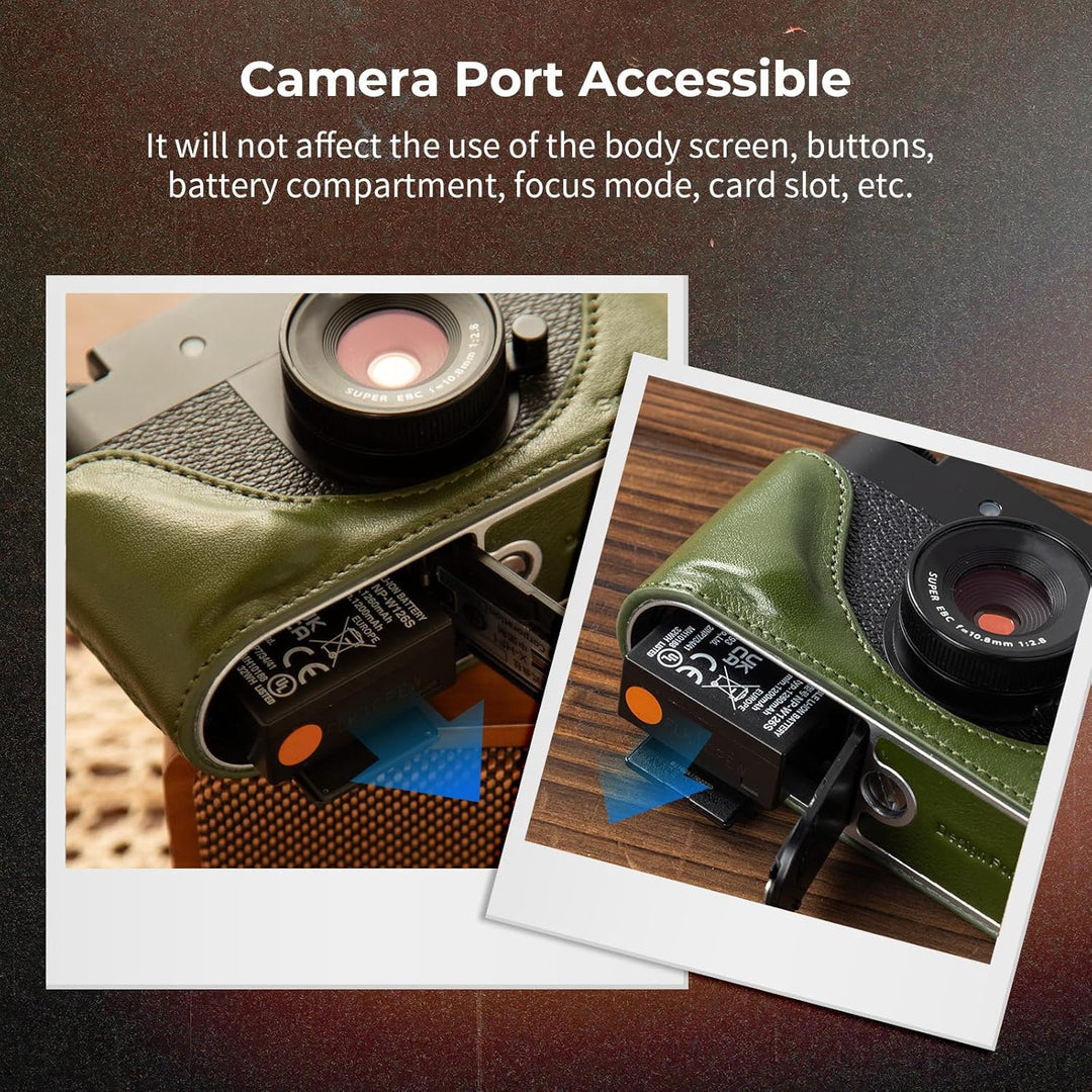 SMALLRIG Leather Case Kit for FUJIFILM X Half, Retro Style Full-Cover Carrying Bag with Half Leather Case, Built-in Card Pocket, Portable and Protecting with Woven Shoulder Strap (Green) - 5220