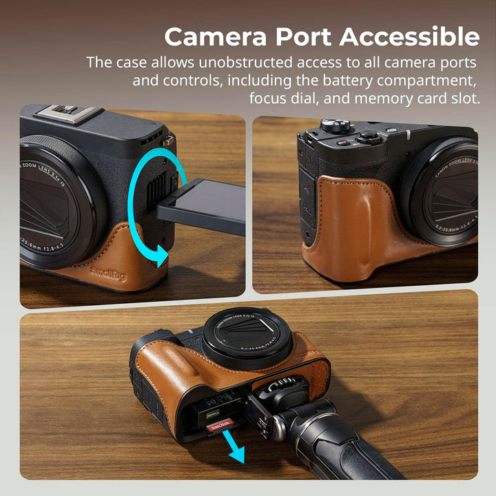 SmallRig Leather Case Kit for Canon PowerShot V1, Including Half Leather Case, Flip Case Cover, Wrist Strap & Furry Windscreen, Portable and Protecting (Brown) -5385