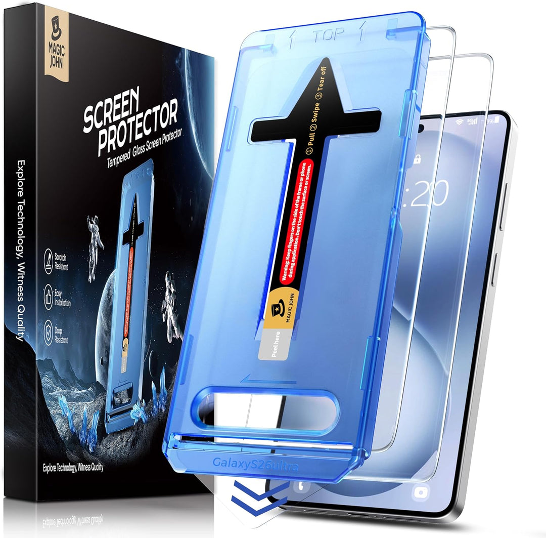 MAGIC JOHN 2 Pack for Samsung Galaxy S26 Ultra Tempered Glass Screen Protector, Auto Dust-Elimination Installation, Bubble Free, HD Clear, Easy Installation