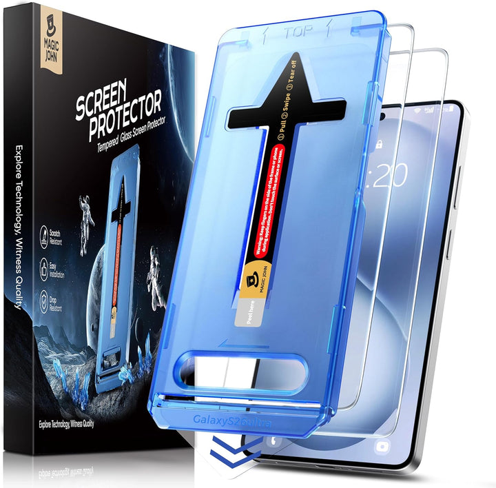 MAGIC JOHN 2 Pack for Samsung Galaxy S26 Ultra Tempered Glass Screen Protector, Auto Dust-Elimination Installation, Bubble Free, HD Clear, Easy Installation