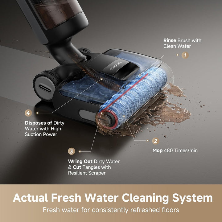 dreame H15 Cordless Wet Dry Vacuum Cleaner 21,000 Pa Suction, AI DescendReach Robotic Arm, Triple Edge,Tangle Cut Hair 180° Lie-Flat Reach, 100℃ Self-Cleanning,90℃ Quiet Drying 5min,Extended Runtime