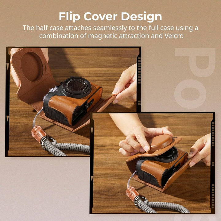 SmallRig Leather Case Kit for Canon PowerShot V1, Including Half Leather Case, Flip Case Cover, Wrist Strap & Furry Windscreen, Portable and Protecting (Brown) -5385