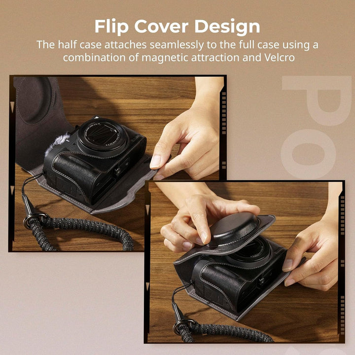 SmallRig Leather Case Kit for Canon PowerShot V1, Including Half Leather Case, Flip Case Cover, Wrist Strap & Furry Windscreen, Portable and Protecting (Black) -5386