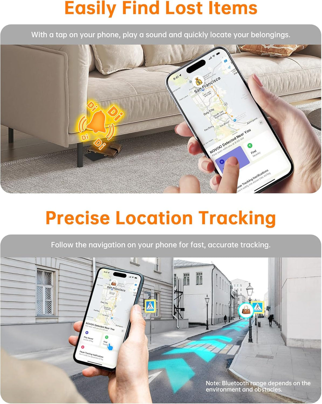NOVOO Ultra-Slim Smart Card Bluetooth Tracker, 1.6mm Thin with 6-Year Battery, IP68 Waterproof GPS Item Finder, Apple Find My Compatible (iOS Only) Air Locator Tag for Wallet, Keys, Luggage, Passport