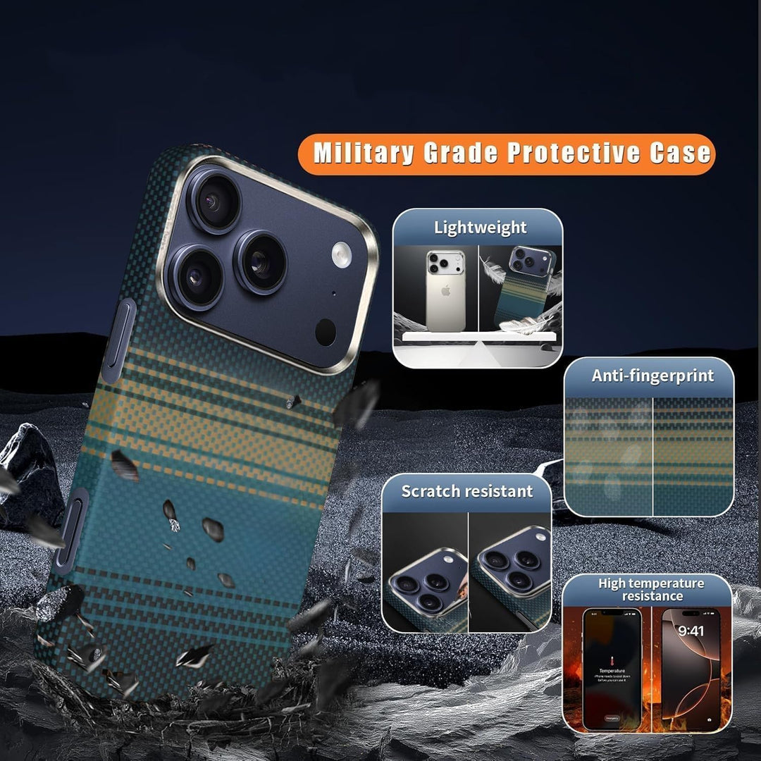 Case for iPhone 17 Pro Max: Business Men Slim Magnetic Anti Fall Cover (Compatible with MagSafe) - 1500D Aramid Fiber Textures Design Thin & Light Cover with a Caseless Feel (Moonrise Blue)