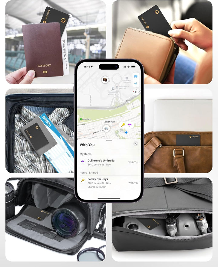 NOVOO Ultra-Slim Smart Card Bluetooth Tracker, 1.6mm Thin with 6-Year Battery, IP68 Waterproof GPS Item Finder, Apple Find My Compatible (iOS Only) Air Locator Tag for Wallet, Keys, Luggage, Passport