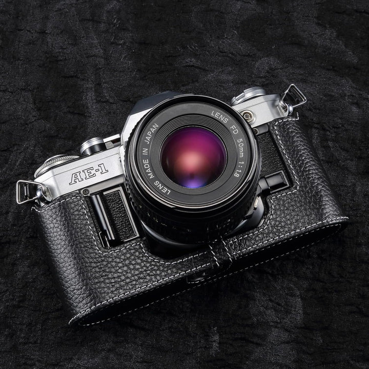 Half Body Leather Case for Canon AE-1, Protective Camera Cover for Canon AE-1 Program, Retro Camera Half Case Compatible with Canon AE1 Case & Cannon AE1 Case, for Canon AE1 Accessories (Black)