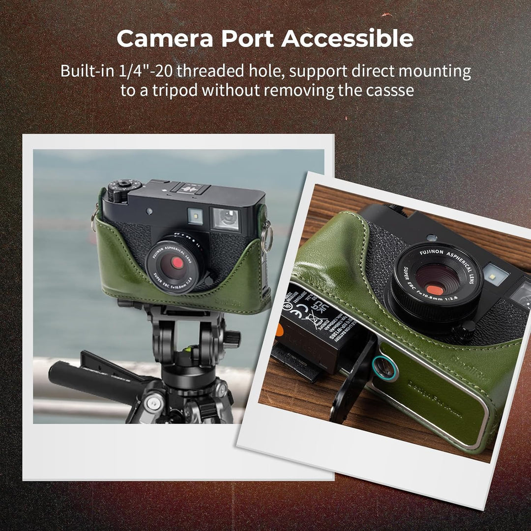 SMALLRIG Leather Case Kit for FUJIFILM X Half, Retro Style Full-Cover Carrying Bag with Half Leather Case, Built-in Card Pocket, Portable and Protecting with Woven Shoulder Strap (Green) - 5220