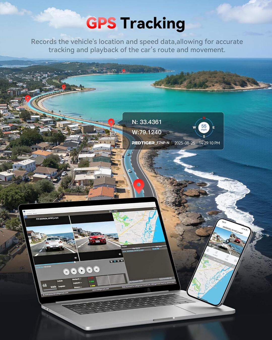 REDTIGER Dash Cam 4K Front and 1080P Rear, STARVIS 2 Sensor, 5GHz WiFi (20MB/s), GPS, WDR & HDR Night Vision, 170°Wide Angle, Loop Recording with Emergency Lock(SD Card Not Included)