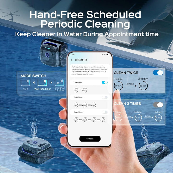 Winny C2 Cordless Robotic Pool Cleaner, 7 Mode Pool Vacuum Robot for Inground Pools up to 200 m2, Wall & Waterline Cleaning wtih Ultra-fine Filtration, Powerful Suction