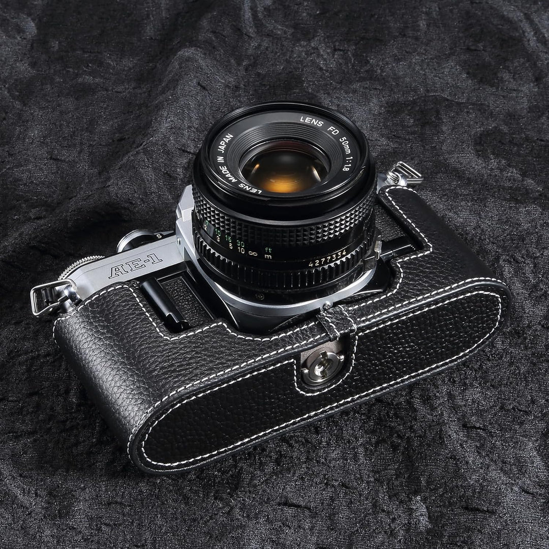 Half Body Leather Case for Canon AE-1, Protective Camera Cover for Canon AE-1 Program, Retro Camera Half Case Compatible with Canon AE1 Case & Cannon AE1 Case, for Canon AE1 Accessories (Black)