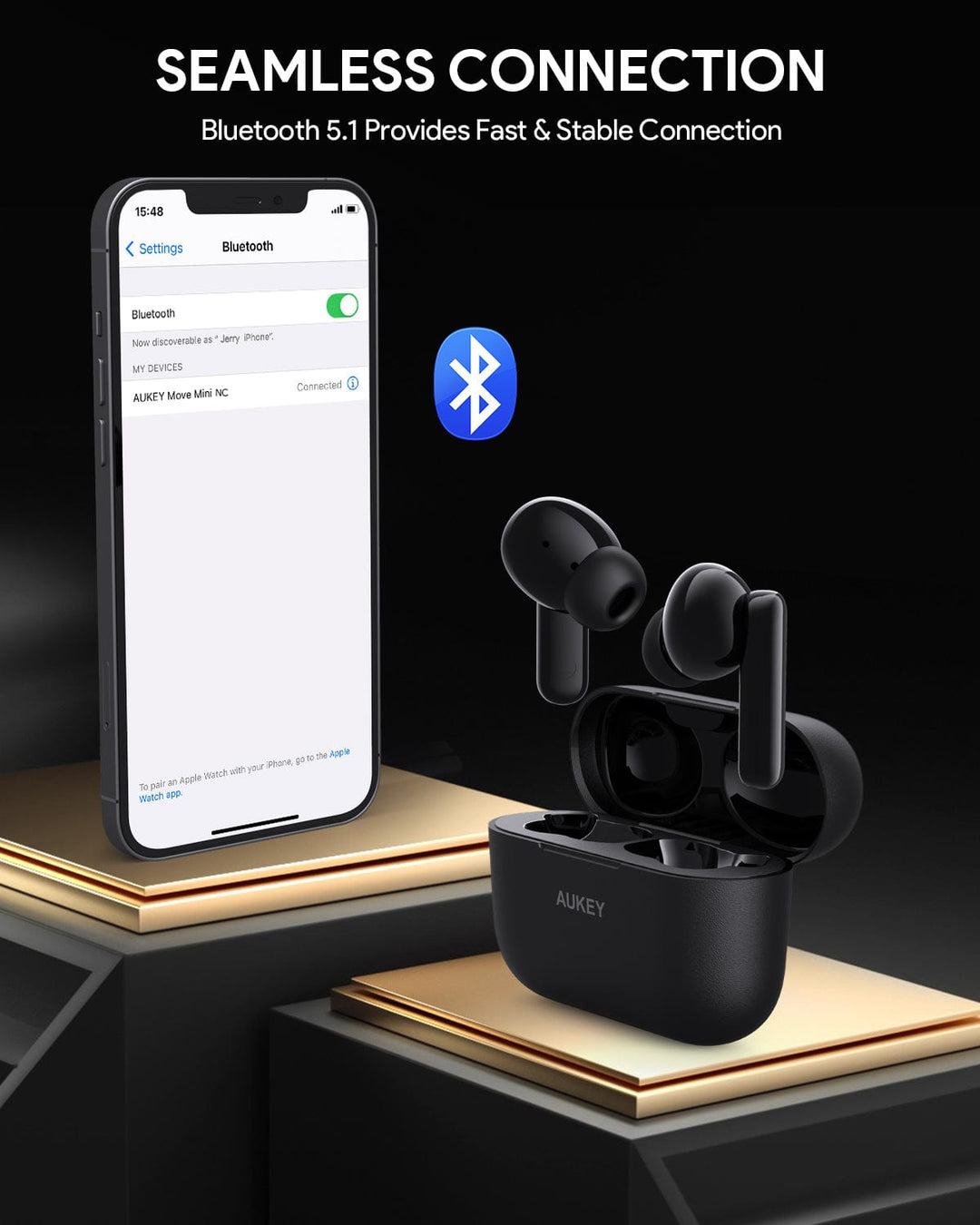 A pair of noise cancelling earbuds with bluetooth from Aukey.