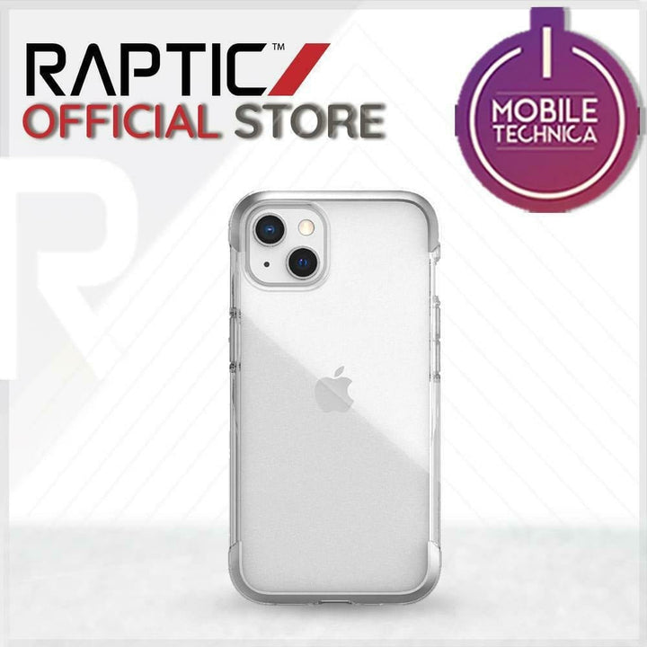 Check out the iPhone 13 Pro Max Mini Case Raptic Air Clear Bumper Hard Cover displayed in an ad for Raptic Official Store and Mobile Technica. This MagSafe compatible, shock-absorbent case perfectly showcases the Apple logo on the back of your phone.