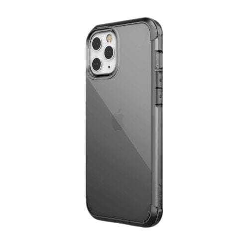 A clear, shock absorbent iPhone 13 Pro Max Mini Case Raptic Air Clear Bumper Hard Cover with reinforced corners designed for a smartphone featuring a dual camera setup, visible Apple logo, and MagSafe compatibility.