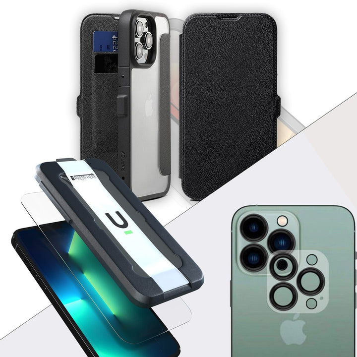 Raptic Cases & Covers iPhone 14 / Full Protection Bundle RAPTIC Urban Folio Shield Case for iPhone 14 14 Plus 14 Pro 14 Pro Max, Wallet Case with Card Holder, Double Magnetic Clasp, Protective Shockproof Cover, Military Grade 6ft Drop Protection, Biodegradable