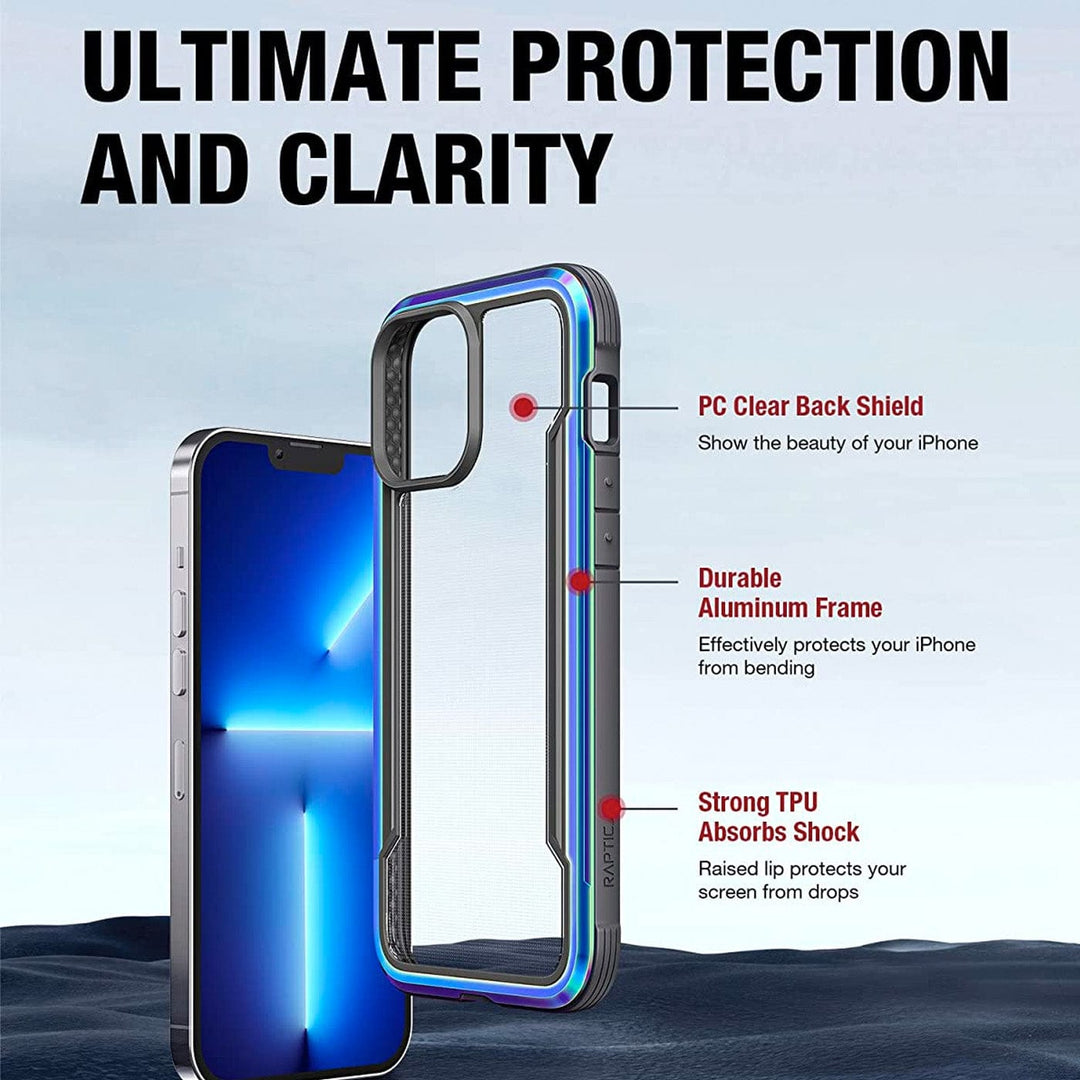 Raptic Cases & Covers RAPTIC Shield Case for iPhone 14 14 Plus 14 Pro 14 Pro Max, Shockproof Protective Clear Case, Military Grade 10ft Drop Tested, Durable Aluminum Frame, Anti-Yellowing