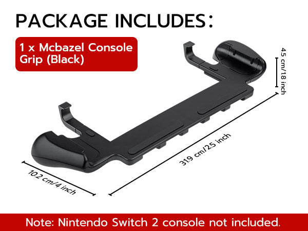 The MobileTechnica Console Grip with 5 Game Slots for Nintendo Switch 2 (Mcbazel) in black, measuring 31.9 x 10.2 x 4.5 cm, includes one ergonomic grip; console not included.